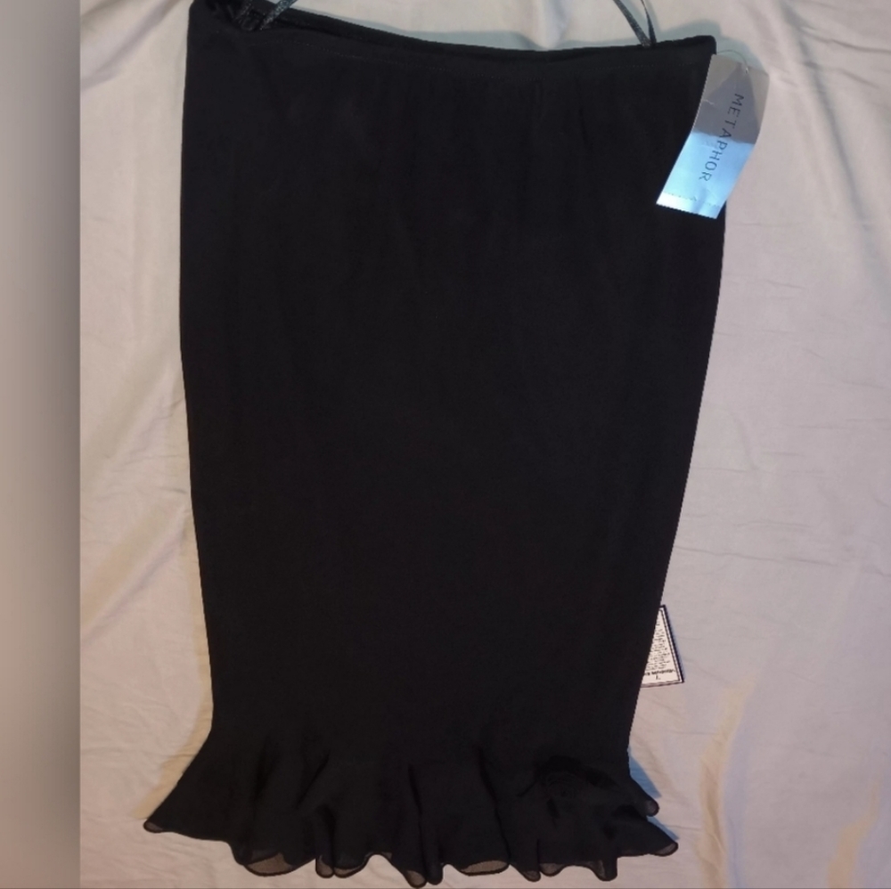 Metaphor women's sheer black skirt bottom ruffles & a flower sz Large. NWT.